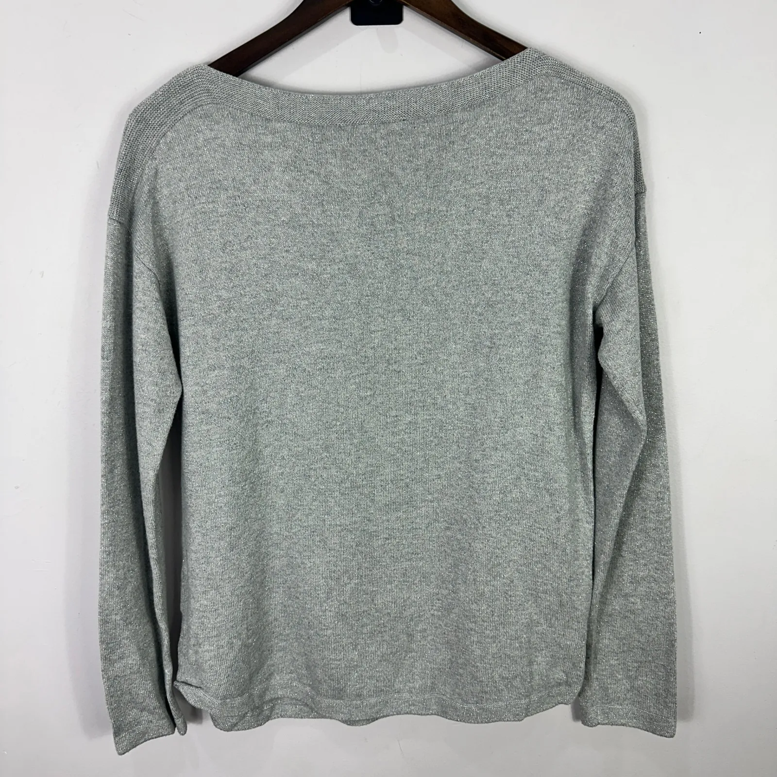 Talbots Sweater M Gray Metallic Knit Scoop Neck Minimalist Classic Chic Cozy - Image 6