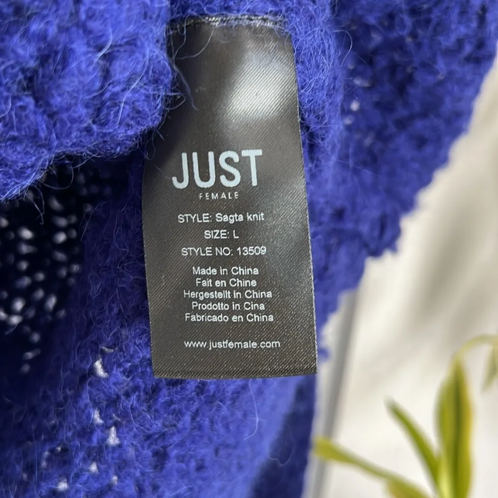 JUST FEMALE x Anthropologie Royal Blue Sagta Knit Mohair Chunky Sweater L $271 Size L - Image 6