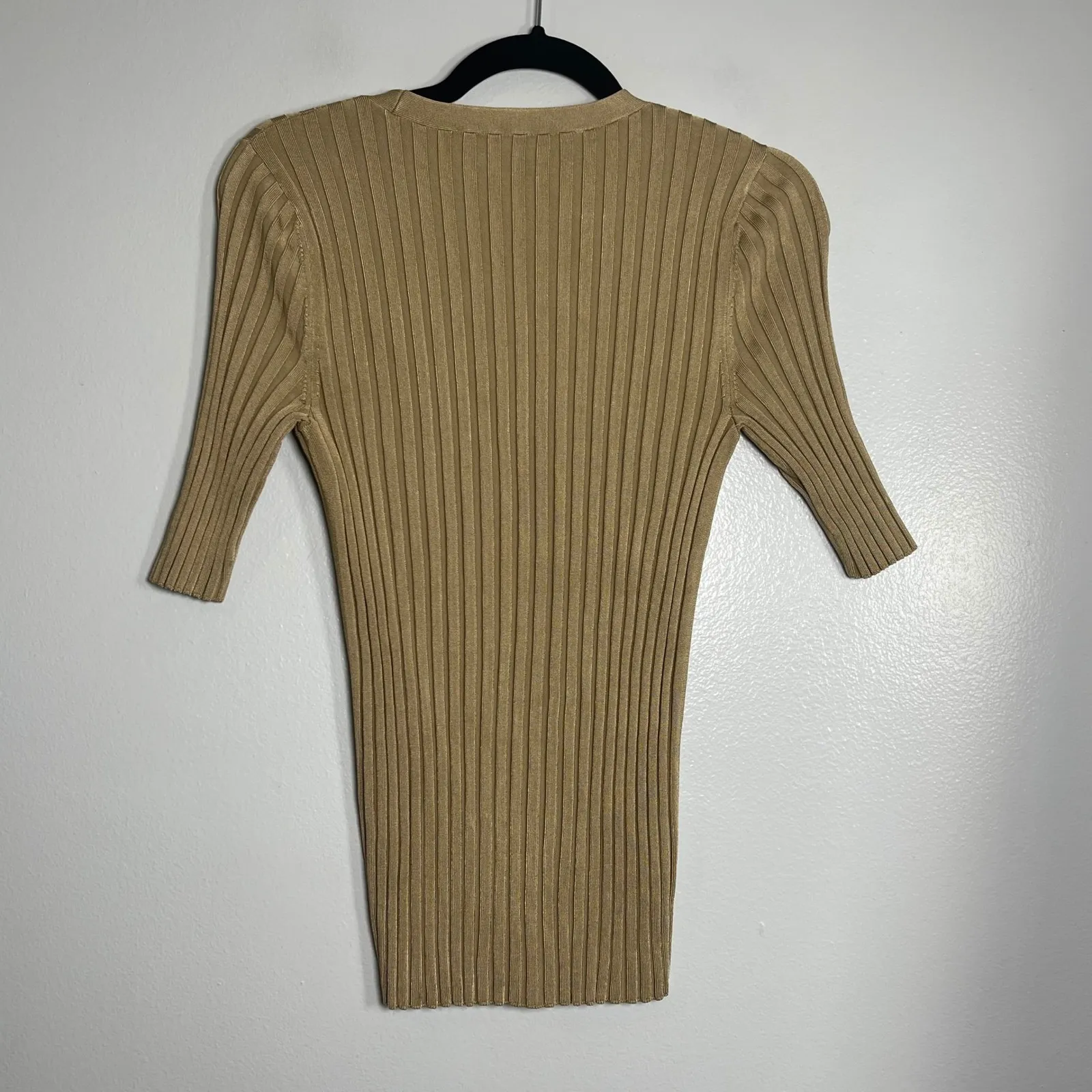 VERONICA BEARD Ribbed Knit Sweater Medium Khaki Stretch Designer Minimalist - Image 3