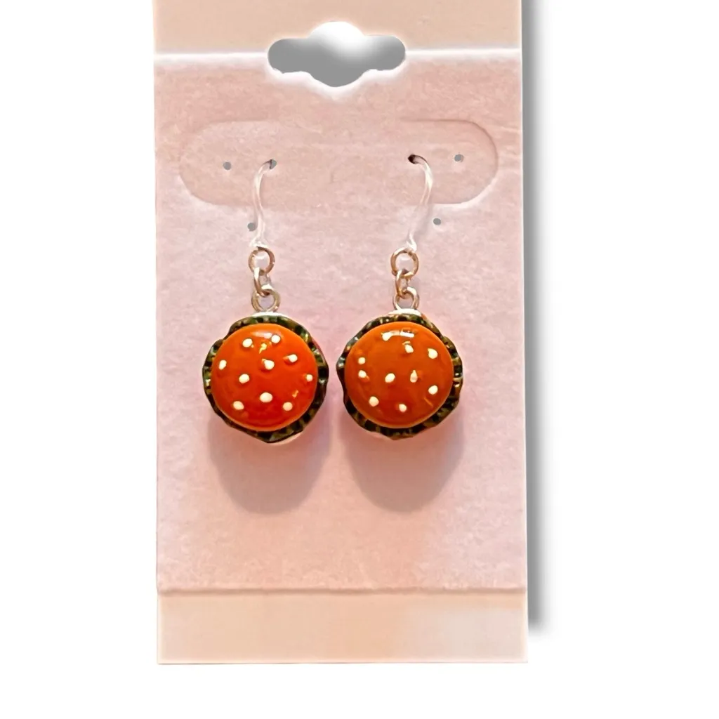 Hypoallergenic Novelty 3D Hamburger Dangle Earring Food Chef Cook Restaurant NEW Brown - Image 2