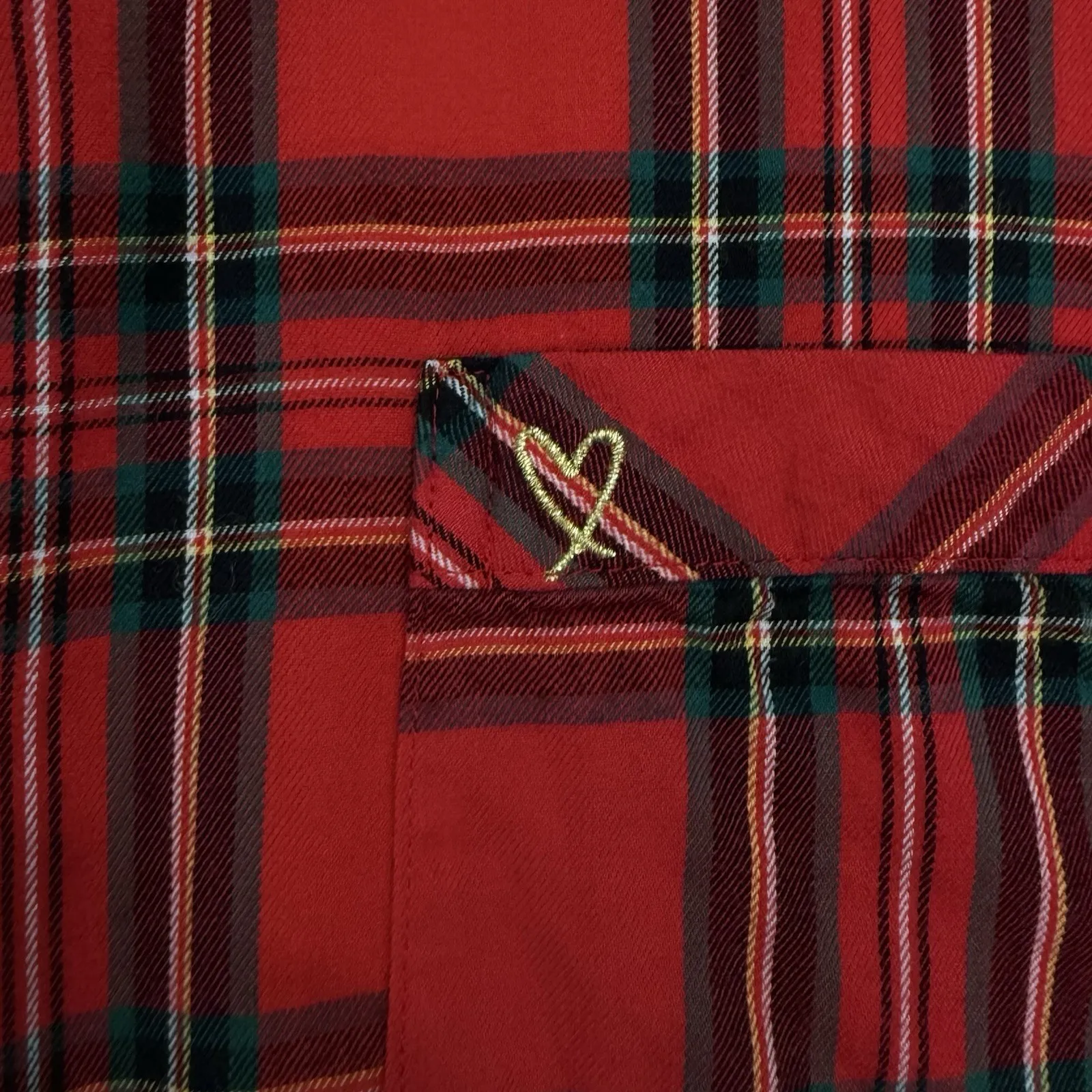 Victorias Secret Flannel Top Short PJ Pajama Set XL Red Plaid Heart Modal Cotton - Image 4