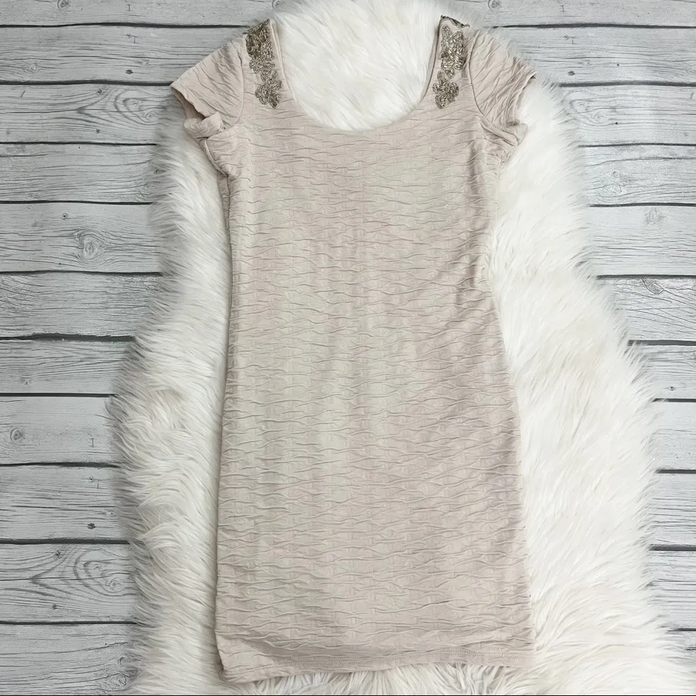 FREE PEOPLE Tan / Cream Embellished Low Back Dress - Image 4