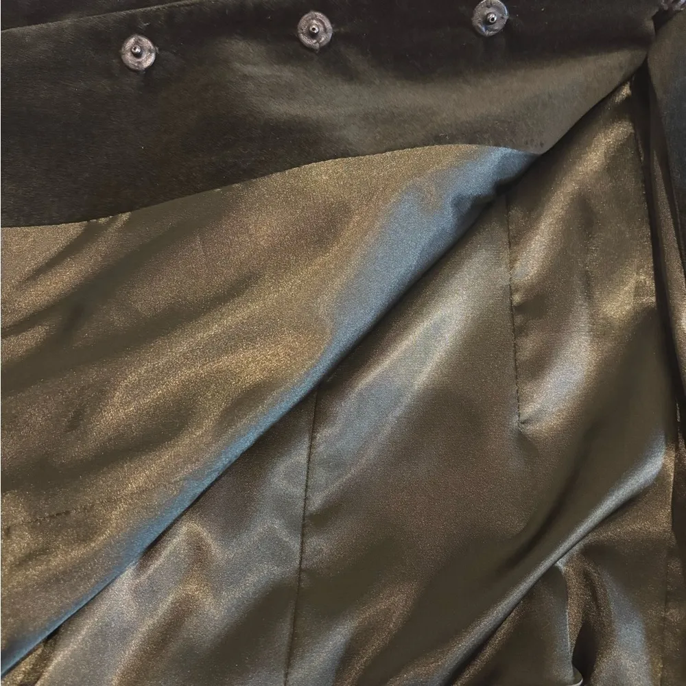 Elie Tahari Dark Green Velvet Jacket leather trim accents - Image 14