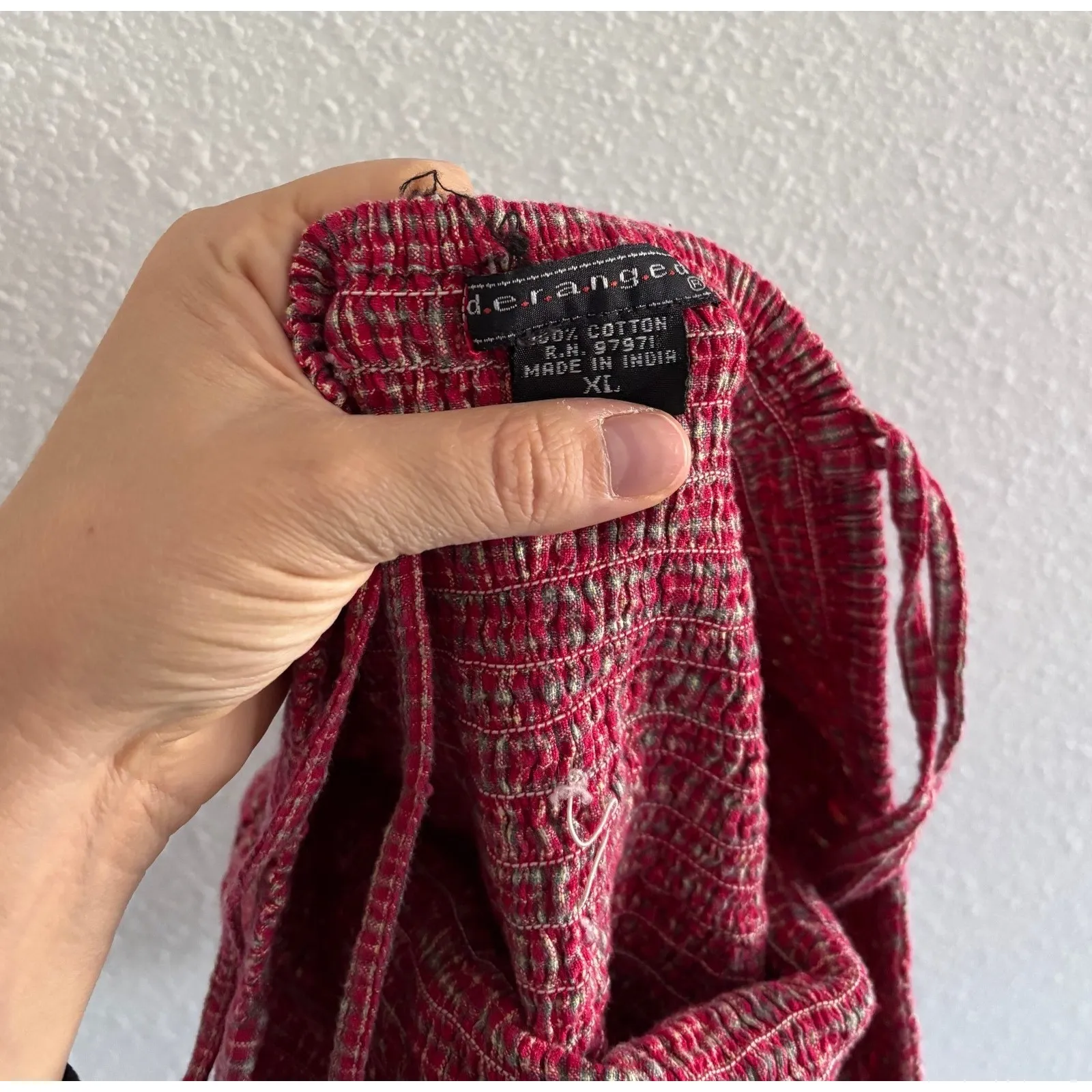 Vintage Plaid Crop Top Womens XL Red Cotton Smocked Ruffle Western 90s Festival - Image 3