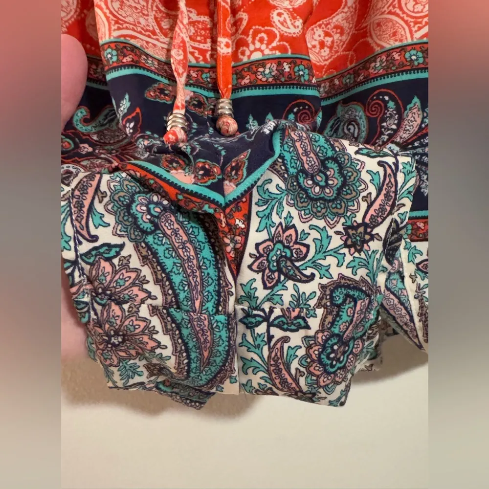 EUC BeBop Blue and Red Floral Paisley Print Romper size XS - Image 4