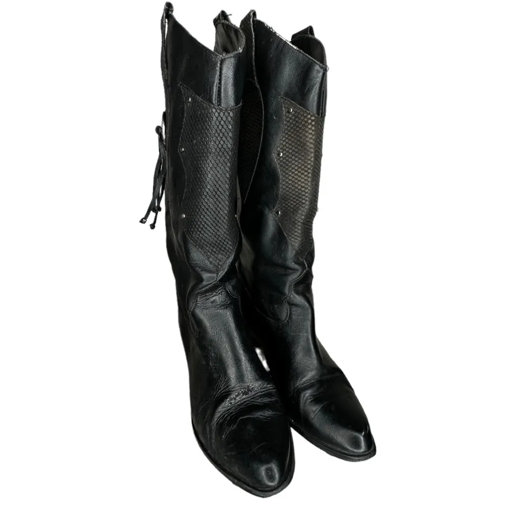Vintage Flings Black Leather Boots‎ Size 8.5 - Image 2