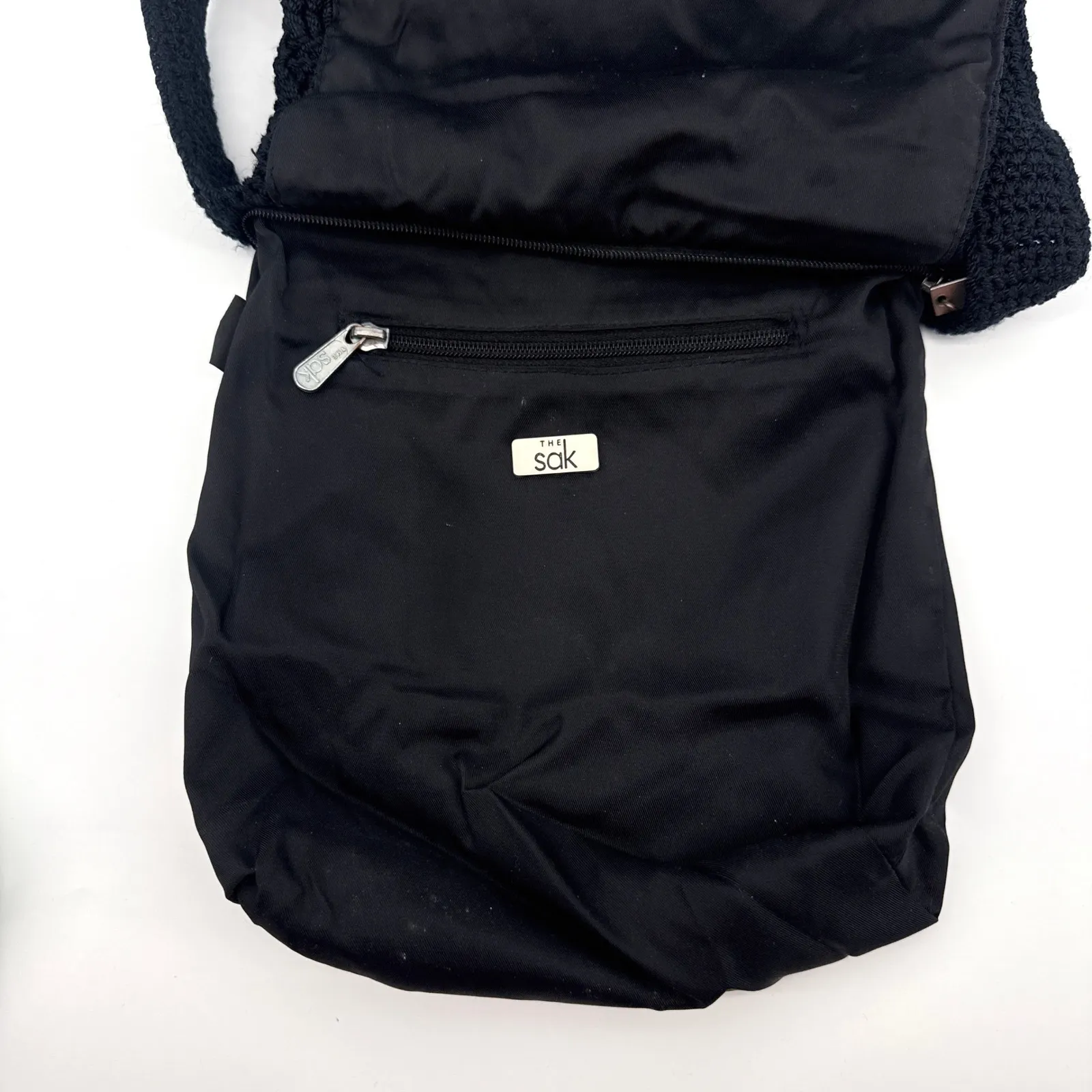 The Sak Black Crochet Hobo‎ Bag Shoulder Bag Handbag Casual Purse 10x9 - Image 8