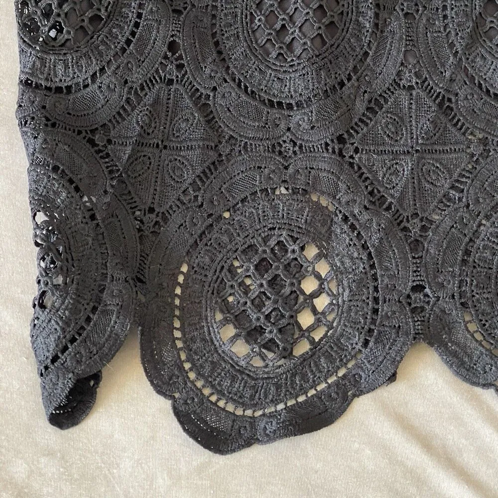 IRIS Womens Skirt Size Small Black Lace Midi Pencil Crochet Lined Modern Trendy - Image 9