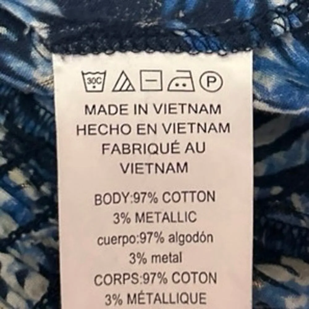 Michael Kors Blue Floral Metallic Keyhole Tie Shorts Sleeve Peplum Blouse Top S - Image 6