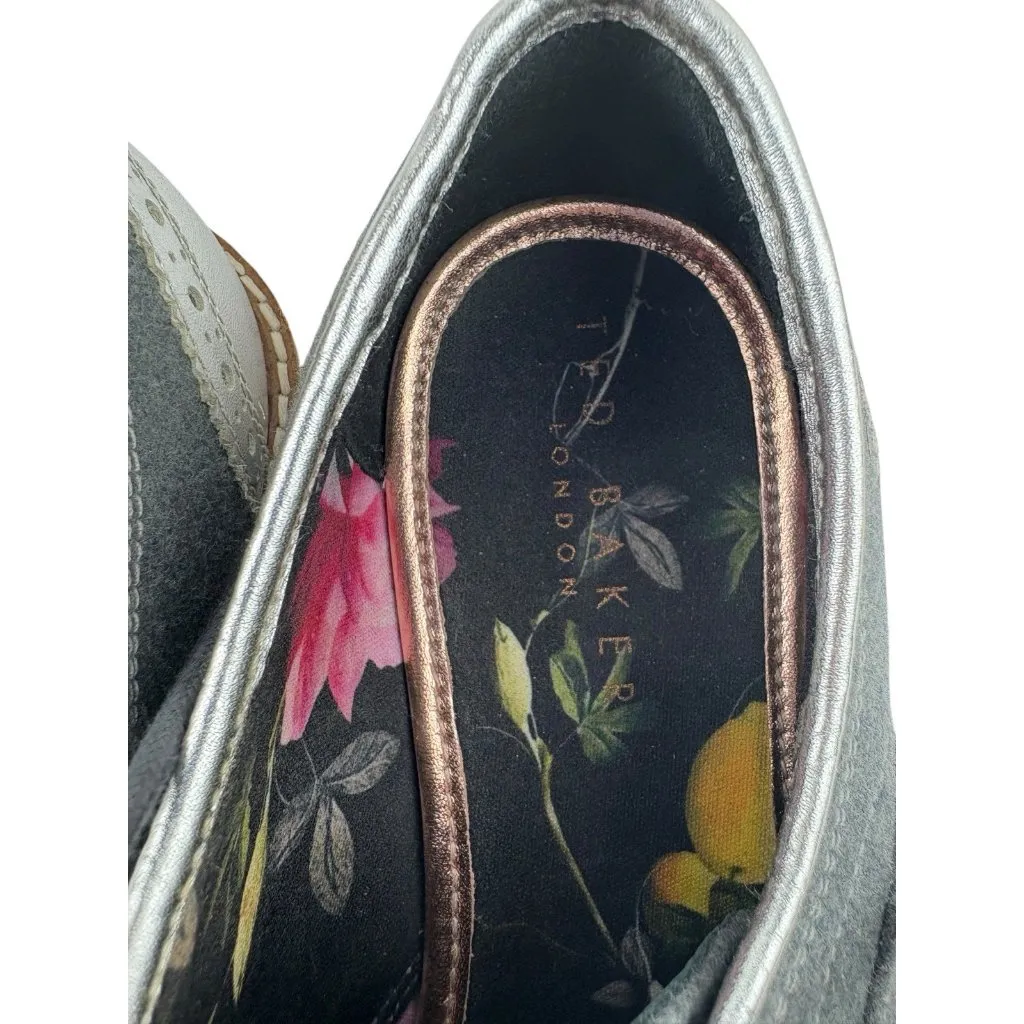 *Ted Baker Anoihe Oxford Loafers Womens US 9 Silver Gray Lace Up Quiet Luxury - Image 8