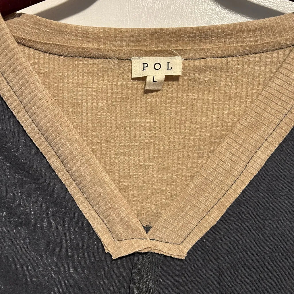 NWOT POL Lg. Black and Tan Asymmetrical Sleeveless Tank Top Metal Beaded Fringe - Image 5