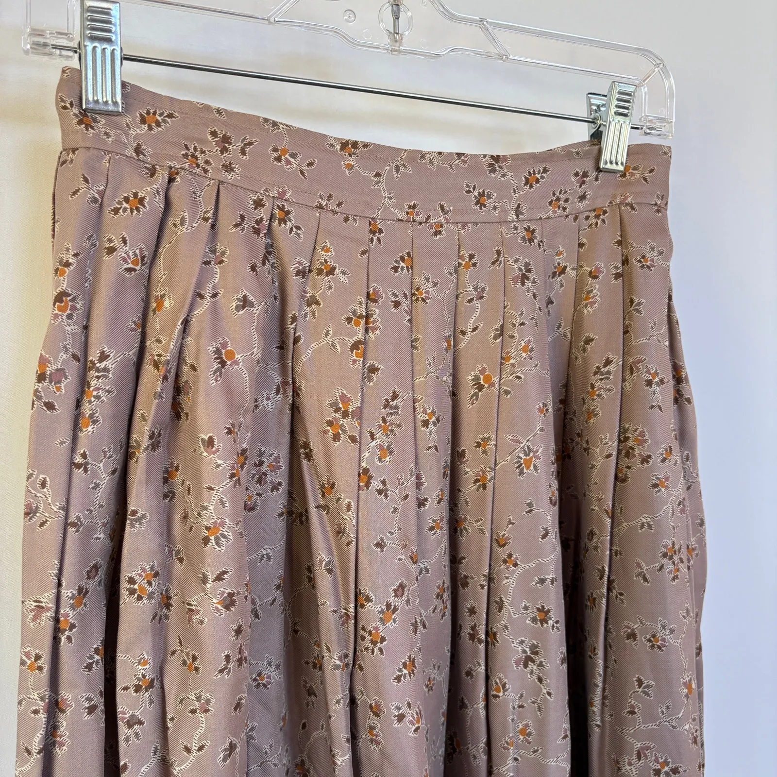 Vintage Floral Prairie Midi Skirt Fall Pleated Neutral Beige Teacher Size 10 Tan - Image 2