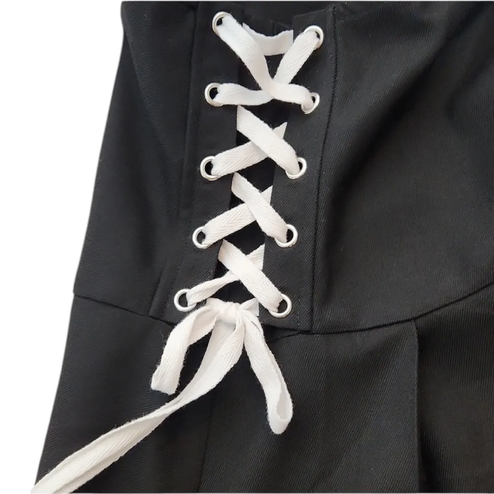 Goth Girl Hot Topic 3X Black Pleated Lace Up Mini Skirt - Image 4