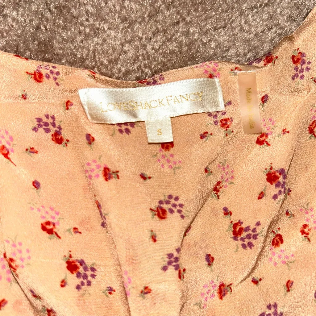 Loveshackfancy Peach Floral Ruby 100% Silk Mini Dress in Sardinia Cottagecore - Image 3