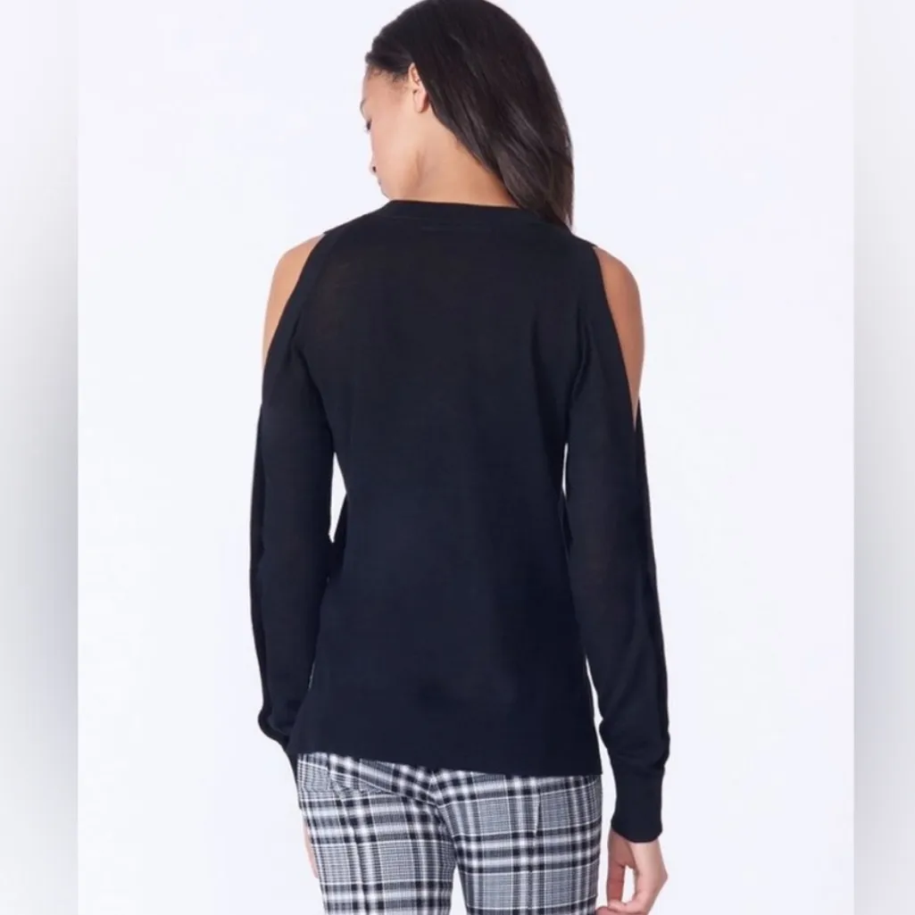 Veronica Beard Black Veda Cold Shoulder merino wool sweater size small - Image 3