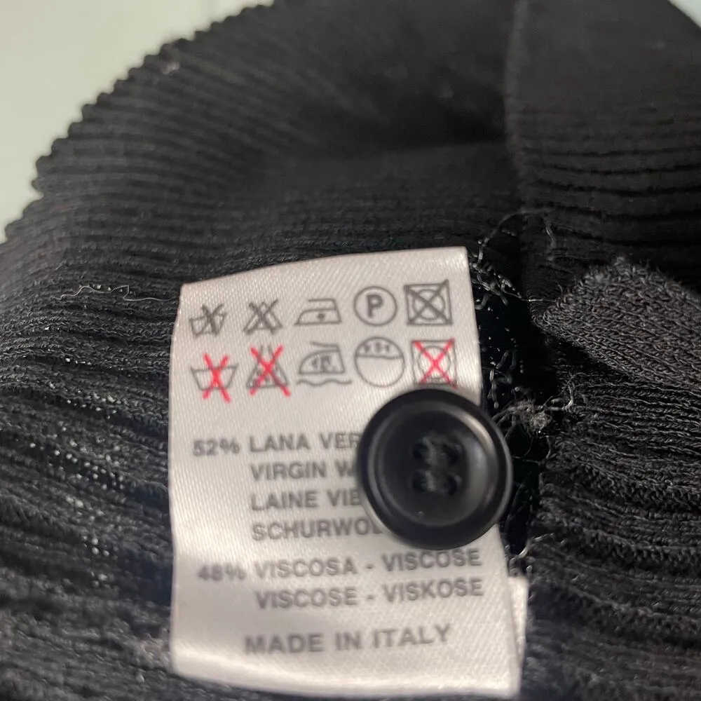 Maska Ribbed Knit Cardigan Style Top US Size 8 Wool Viscose Blend Made In Italy Black - Image 4