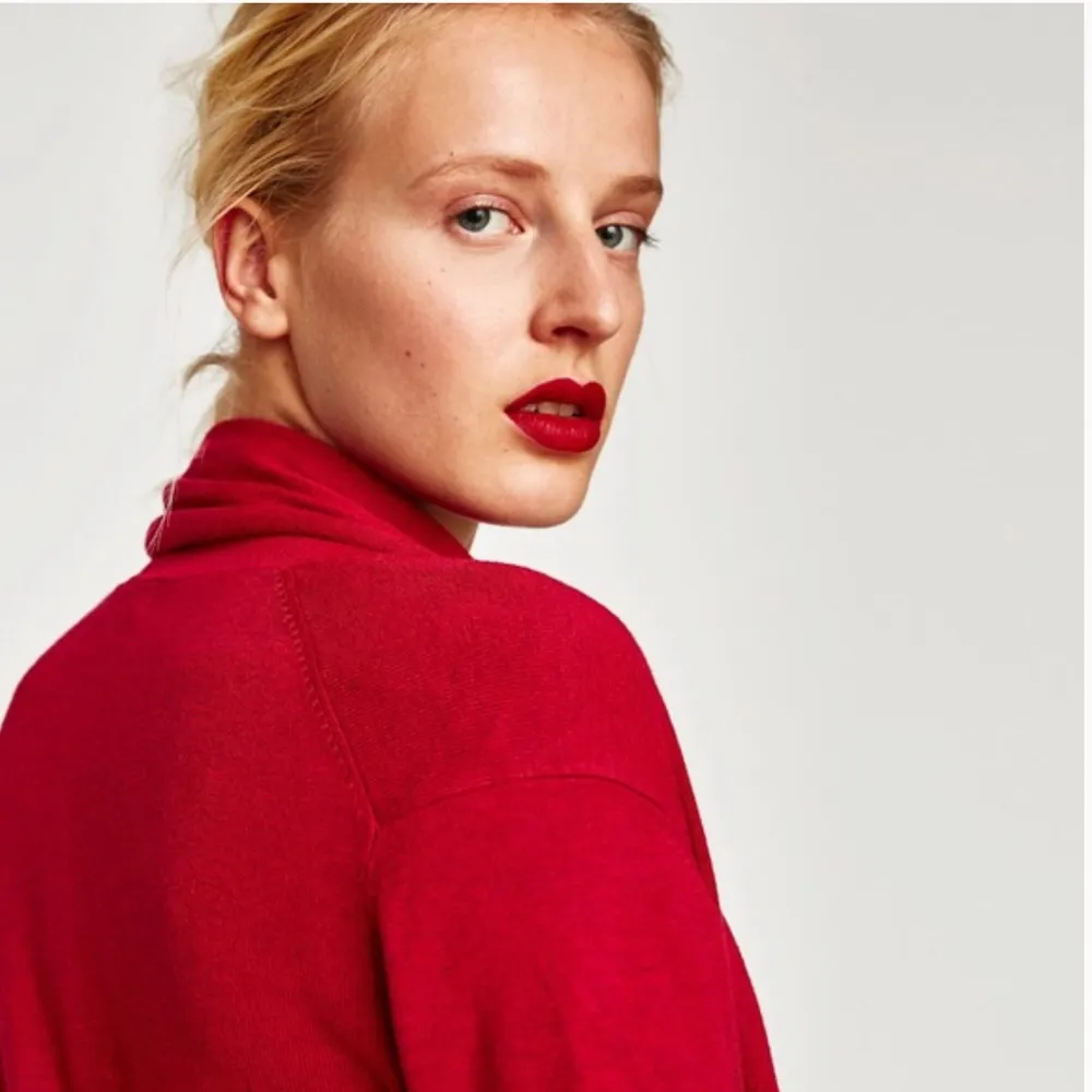 Zara Draped Neck Knit Wrap Cardigan w/ Belt Red Size S NEW - Image 8