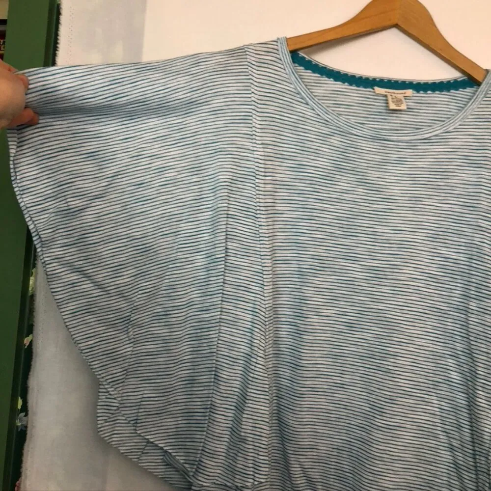 NEW NWT WESTBOUND Short Flutter Sleeve Tee Blue White Stripe Cotton Viscose Boho - Image 5