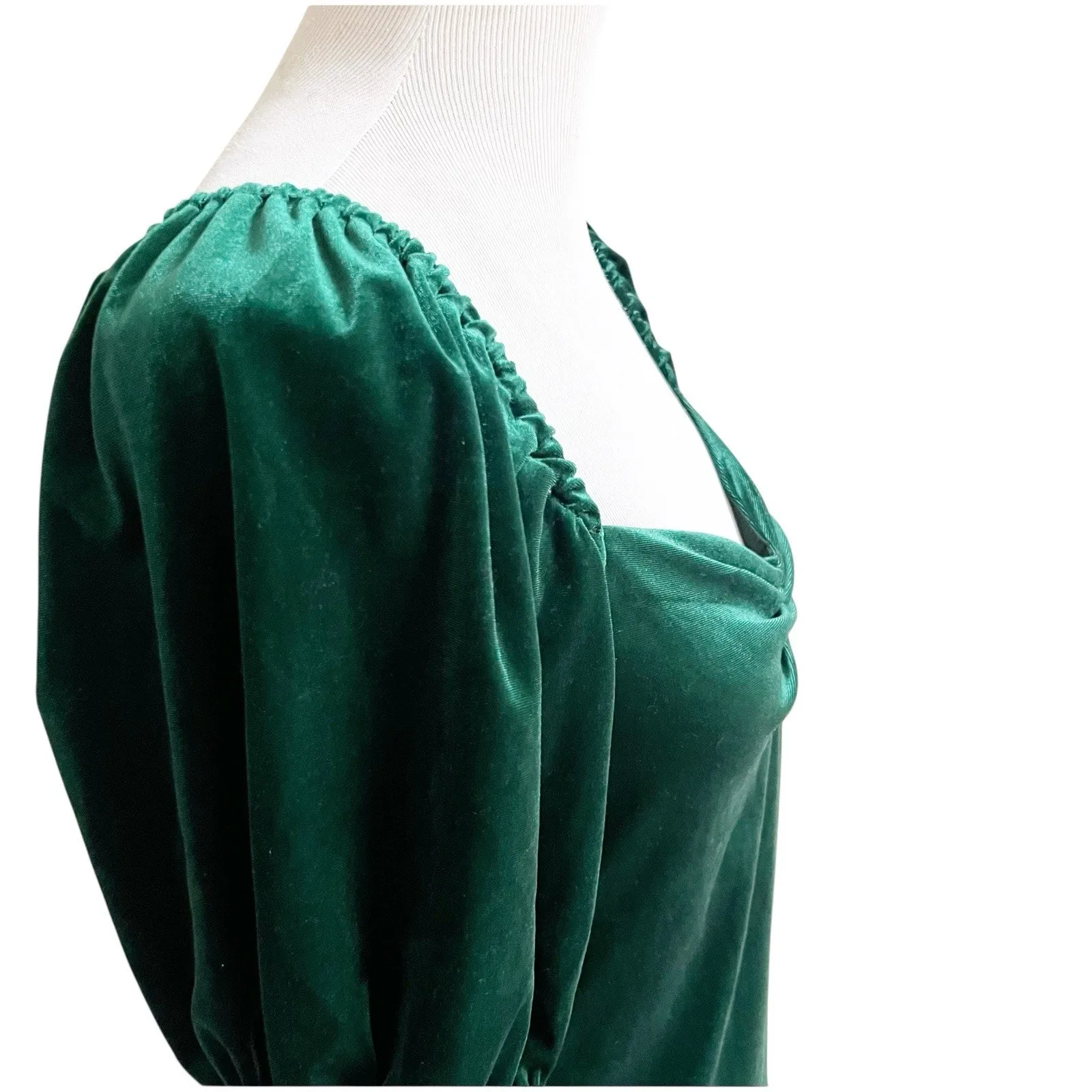 Rachel Roy Green Velvet Puff Sleeve Blouse Size Medium Sweetheart Neckline - Image 5