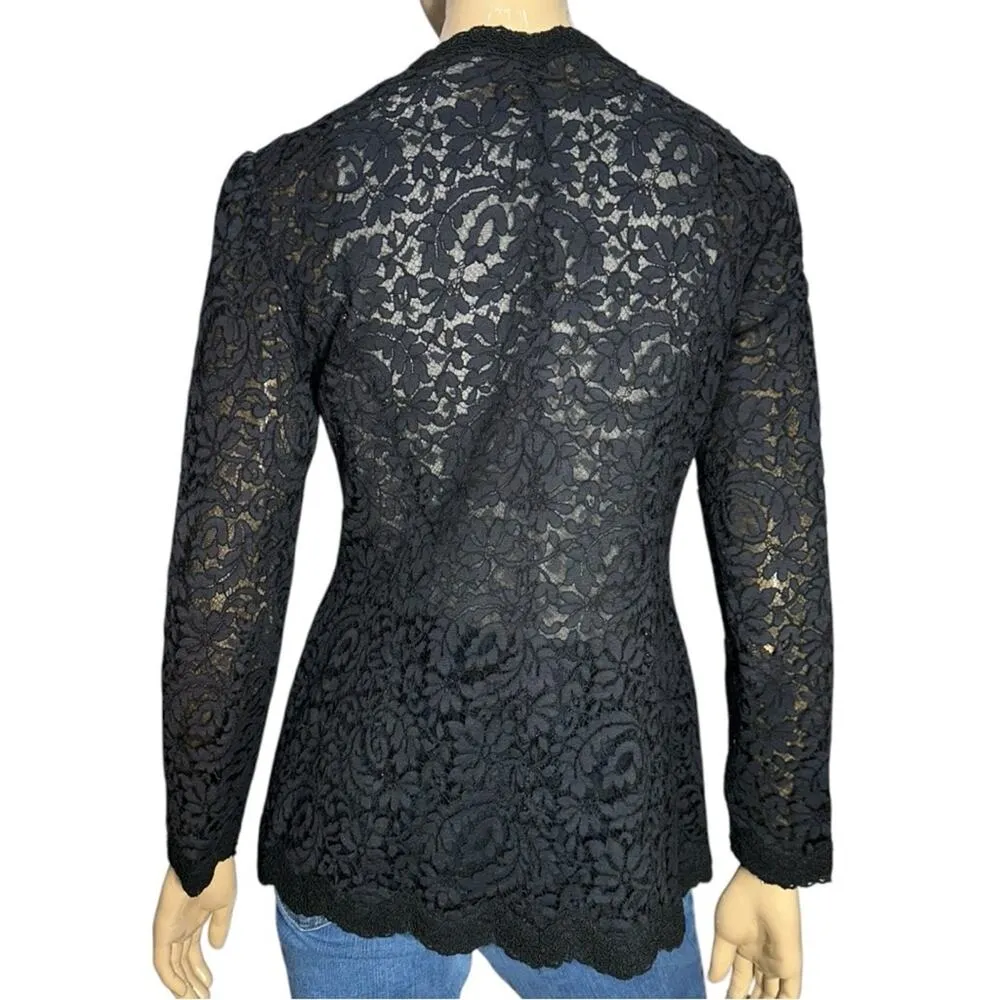 Pilar Rossi Women’s Size M Black Lace Scalloped Hems Long Sleeve Dress Jacket Size M - Image 5