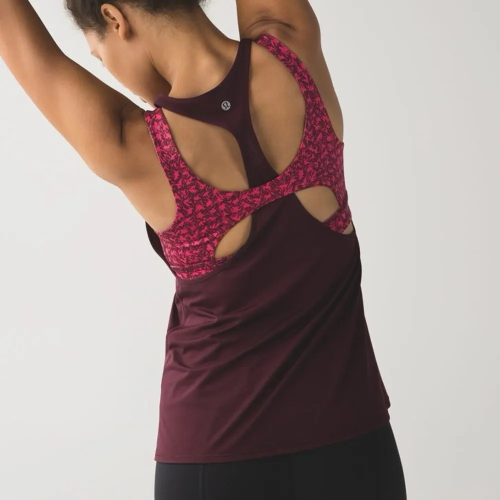 Lululemon All Sport Support Tank Bordeaux Drama Purple Houndstooth Size 2 Gym - Image 9