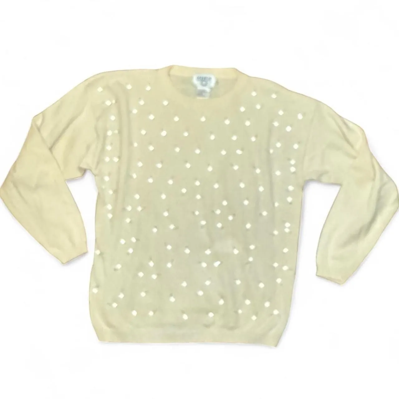 Cervelle Cream Beaded Sweater XL Angora Lambswool Blend Vintage Bead Embellished Silver - Image 3