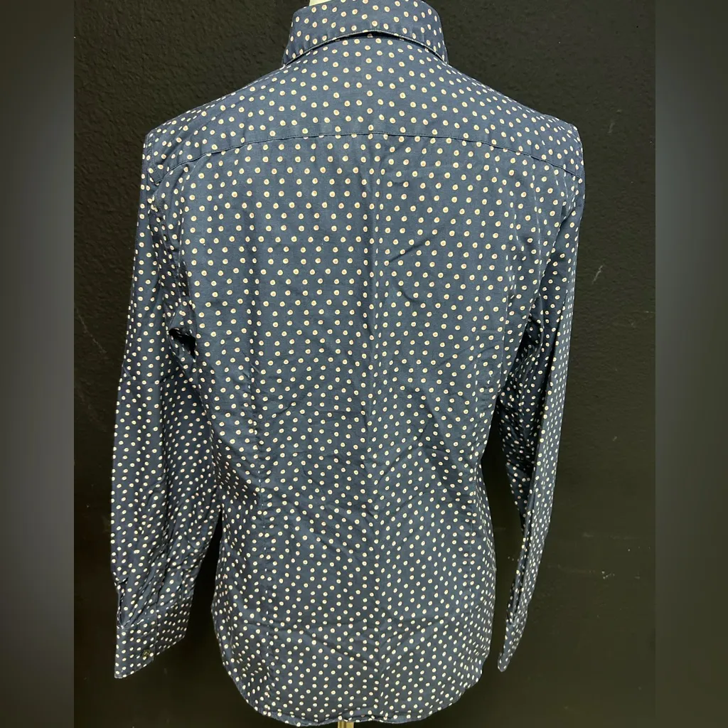 Lands’ End Navy and White Polka Dotted Long Sleeve Button Down Up  size 10 - Image 4