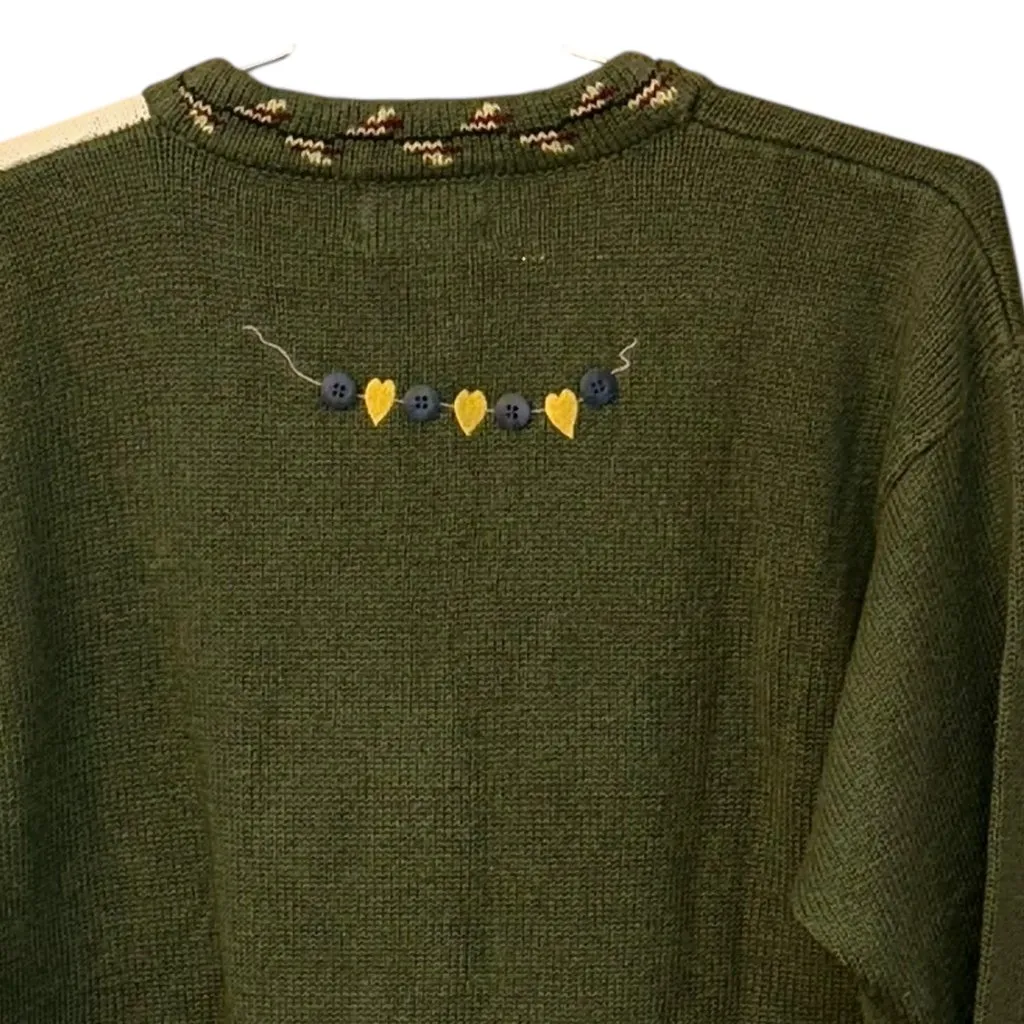 Vintage The Quaker Factory Cardigan Sweater Angles Hearts Knit Grandma Small‎ Green - Image 7