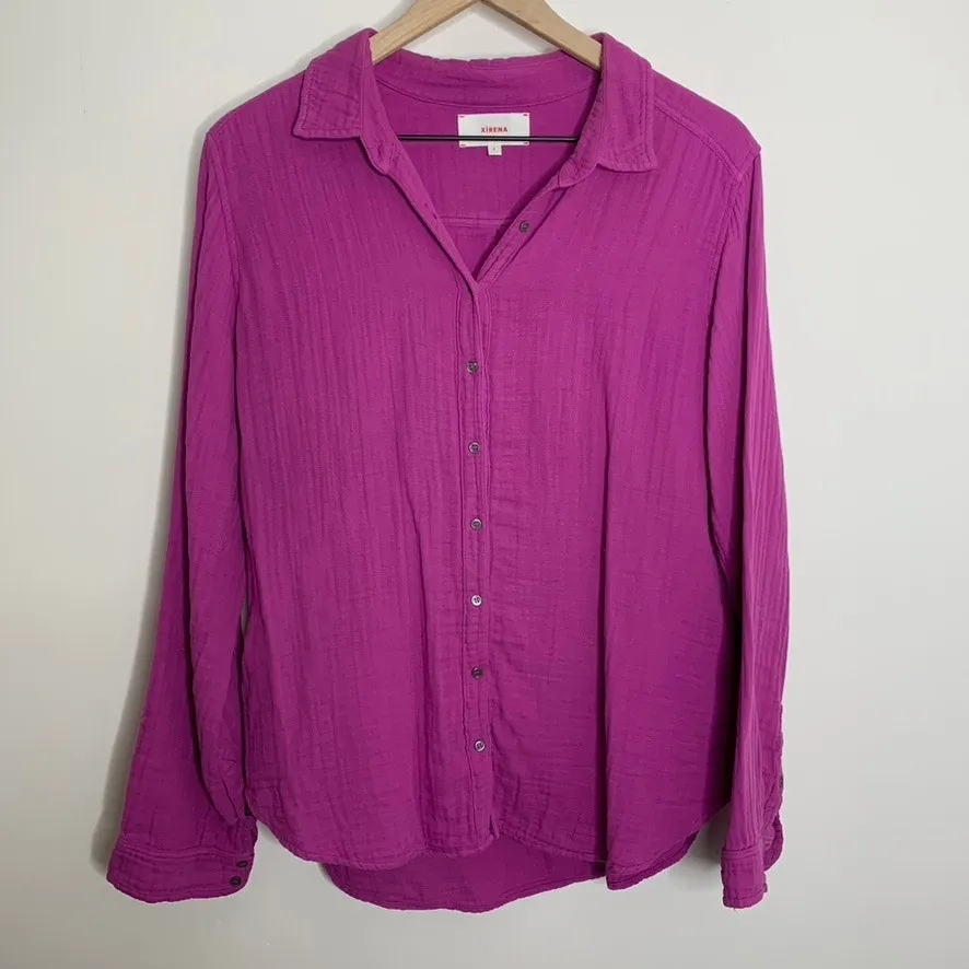 Xirena Scott Cotton Gauze Top Rasberry Pink Button. Down Women Small - Image 2