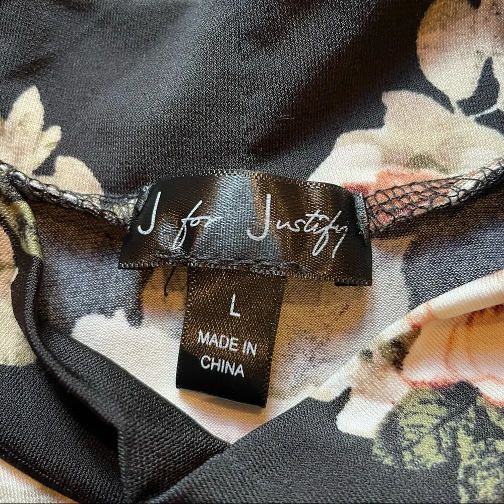J For Justify Black Floral Cold Shoulder Mock Turtleneck Top Large - Image 44