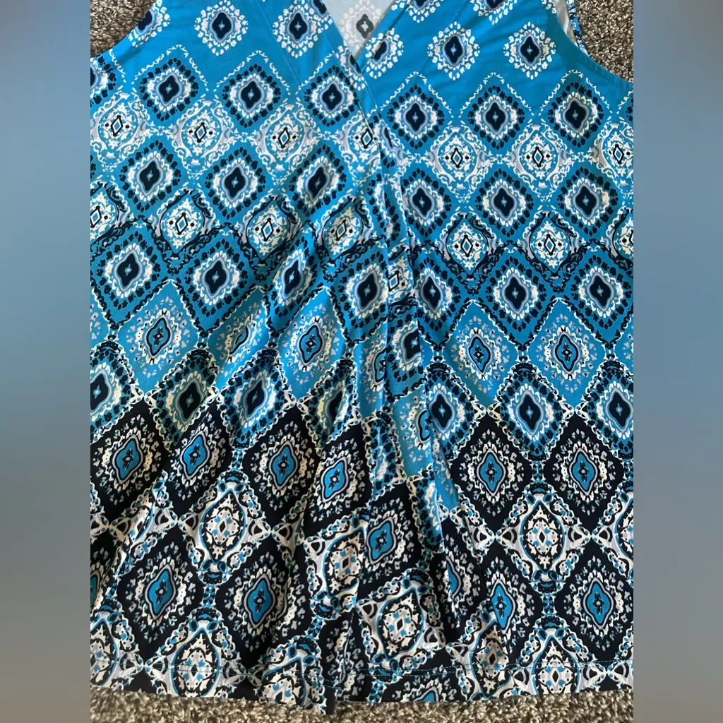 Dana Buchman Blue Black White Geometric Diamonds V-Neck Sleeveless Tank Top XL - Image 4