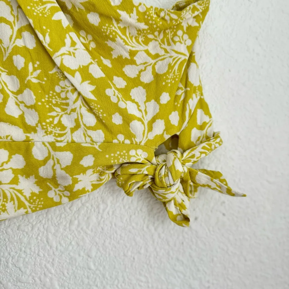 Carmen one shoulder yellow tropical cropped tie blouse top size S - Image 3