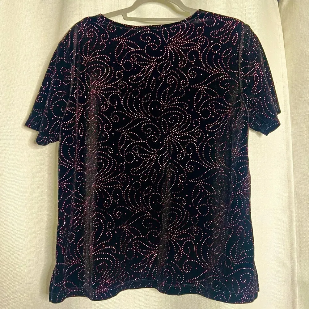 Vintage Notations Black Velvet with Pink Glitter Shirt XL - Image 3