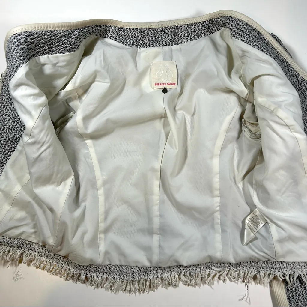 Rebecca Taylor Tweed Zip-Up Crop Blazer Jacket w/ Leather trim Womens 2 - Image 4