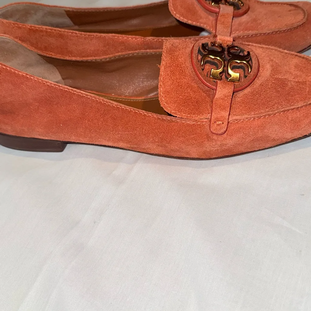 Tory Burch Women's Miller Metal Orange Suede Loafers Flats Size 9 - Image 2