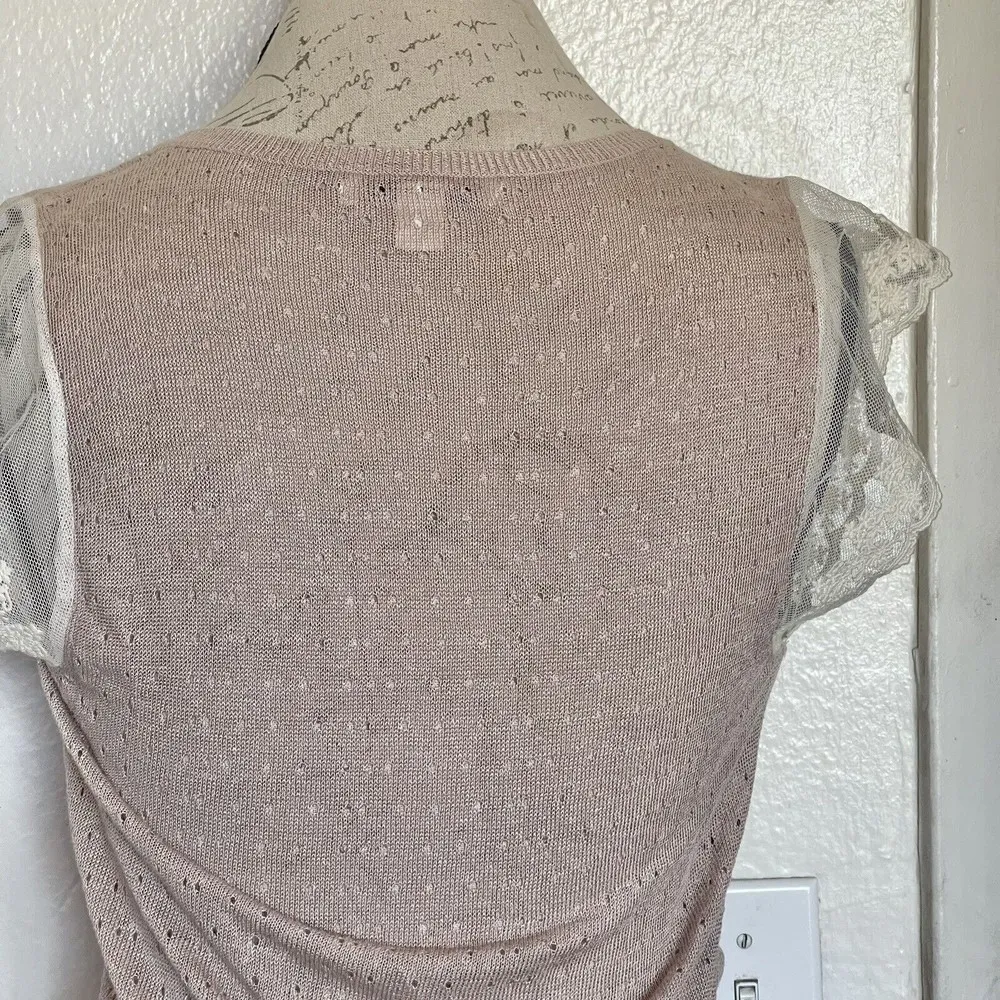 Banana Republic Knit Top XS Crochet  Eyelet Linen Blend Lace Embroidered Wrap - Image 8