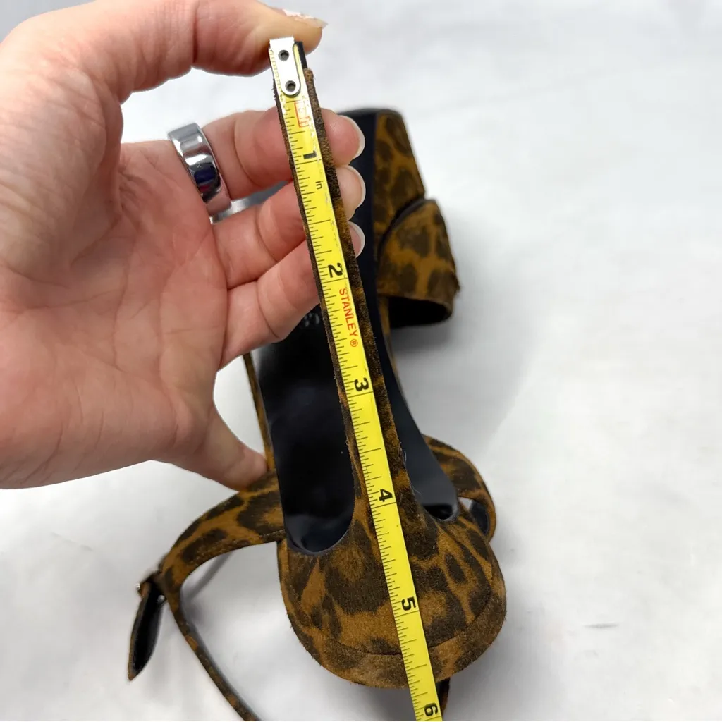 Saint Laurent Bianca Bow 105 Leopard Suede Platform Stiletto Sandal Heels Brown - Image 14