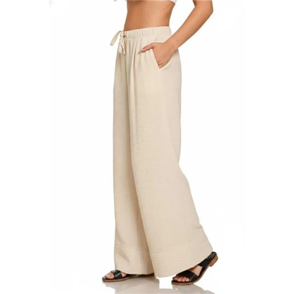 Zenana Woven Airflow Drawstring Pants - Image 2