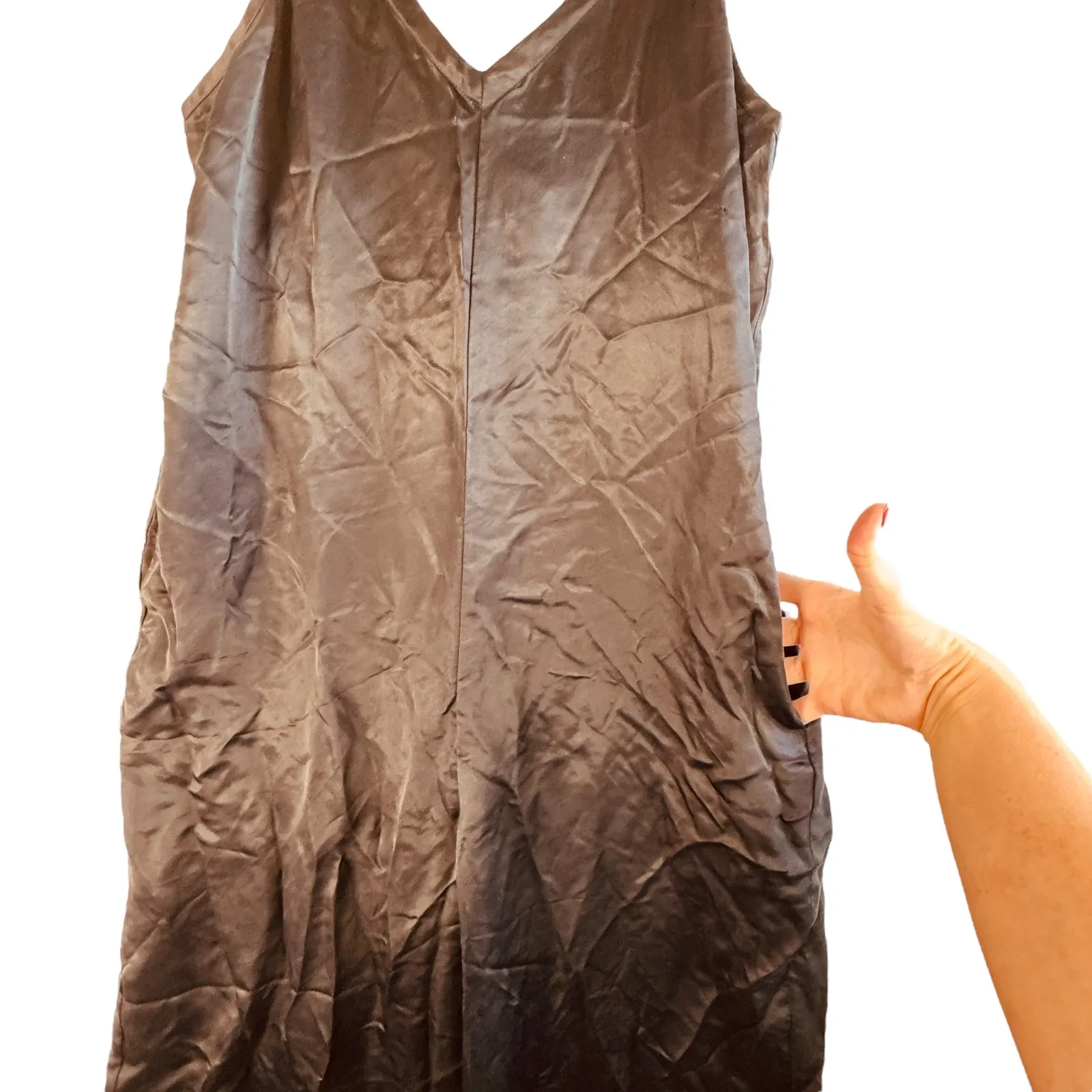 Athleta‎ Calm Cool Jumpsuit M Black Cupro Wide Leg Strappy Minimalist Chic Flowy - Image 10