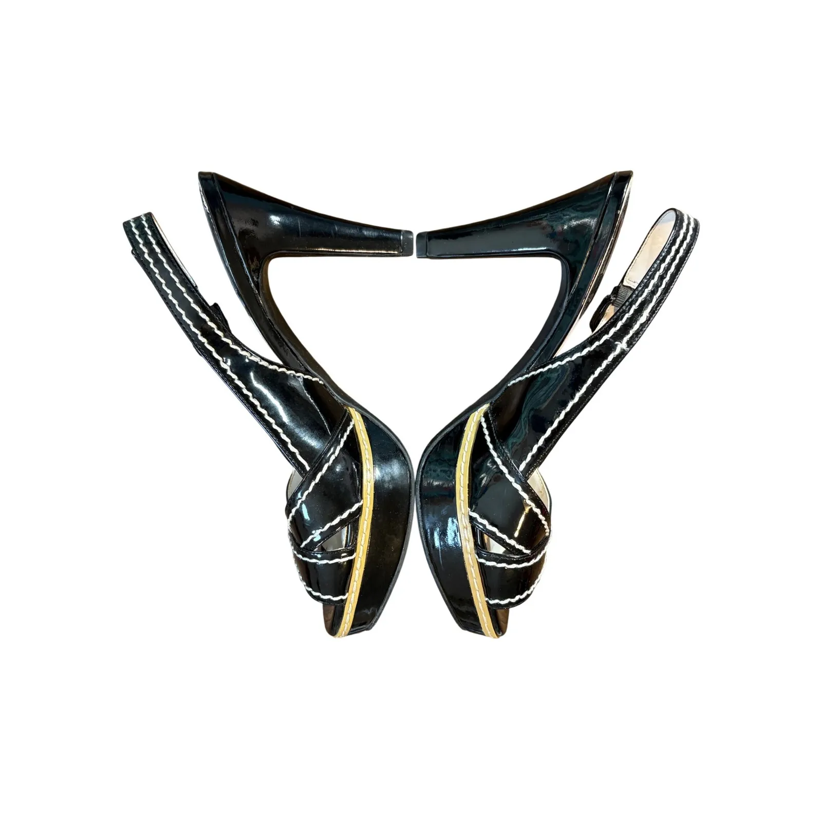 Studio Paolo Black White Patent Leather‎ Platform Slingback Heels Women Size 9M - Image 10