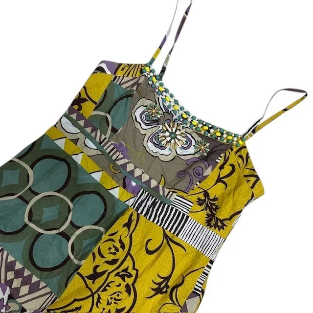 CAbi‎ #107 Patchwork Print Dress Beaded Neckline Sleeveless Casual Colorful Sz 8 - Image 6