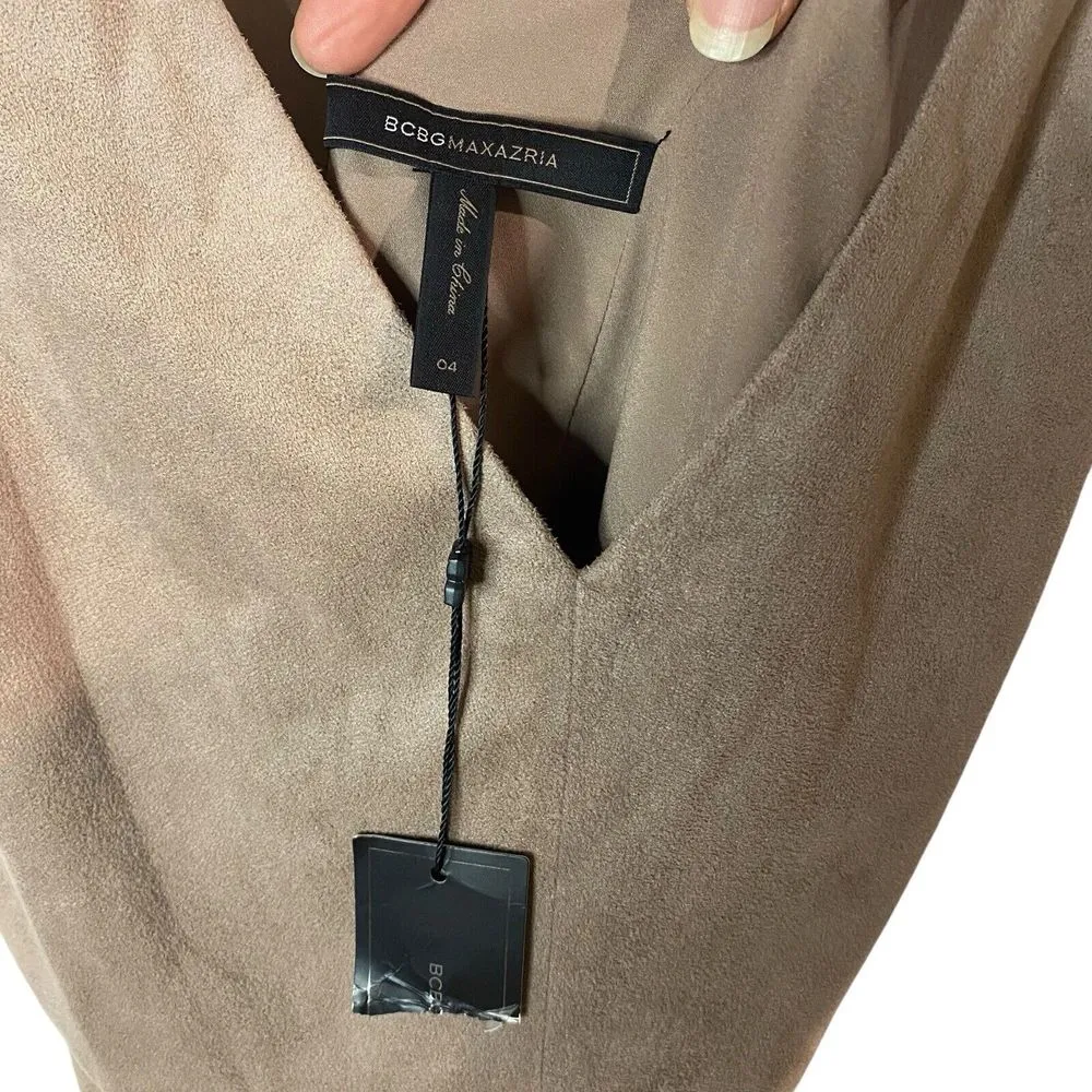 BCBGMAXAZRIA Mathilde Faux Suede V-Neck Shift Mini Dress Size‎ 4 Cocktail Party - Image 9