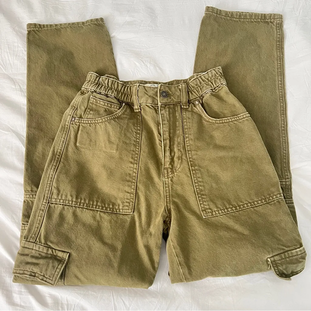 WE THE FREE PEOPLE hi rise army military surplus cargo pants jeans Green 25 NWOT - Image 2