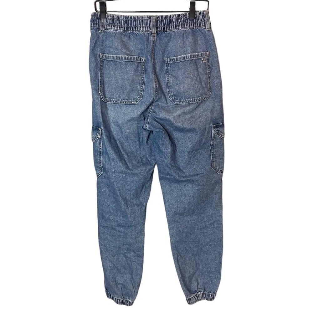 American Eagle Women’s Sz Small High Waisted Denim Joggers Cargo Pockets - Image 7