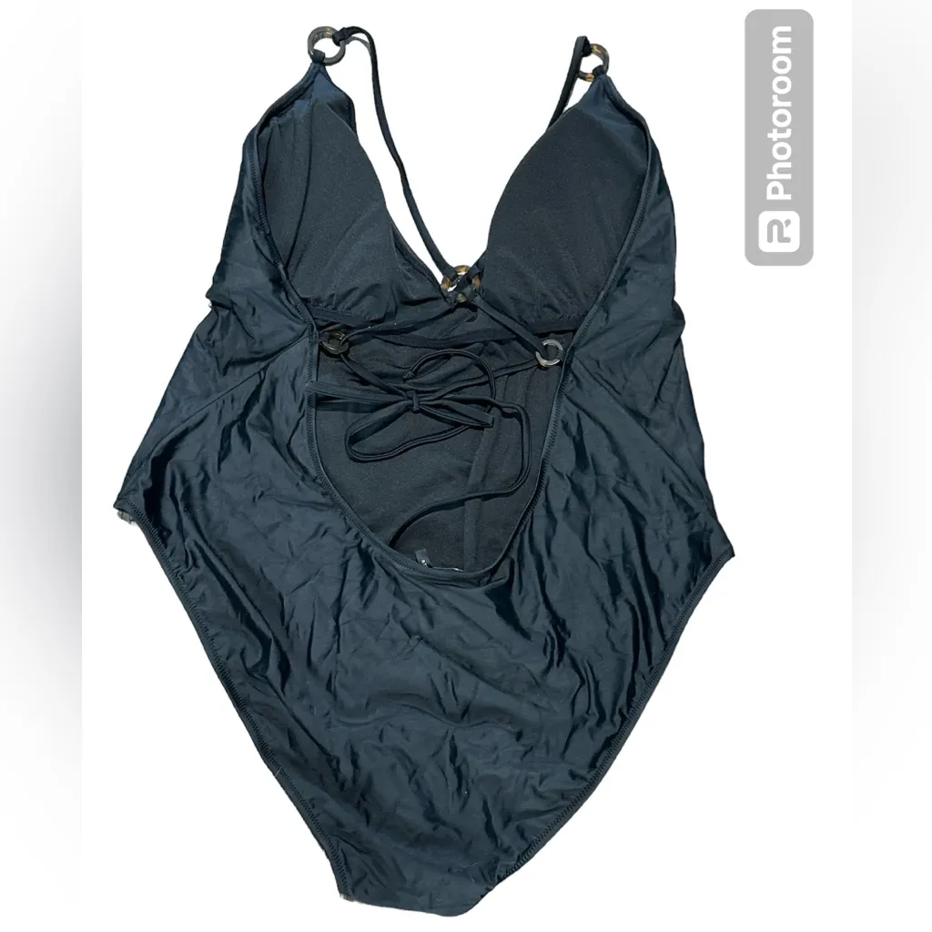J. Crew Women’s Classic Black O-ring V-neck One Piece Swimsuit Size 24 New - Image 4