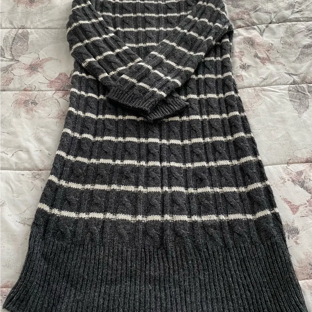 ICB alpaca wool blend striped gray & white cable knit sweater dress, size S - Image 14
