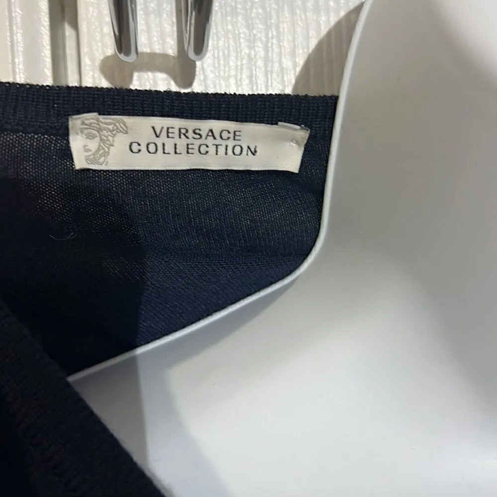 Versace collection vintage v neck sweater with rhinestones on sleeves Blue - Image 6
