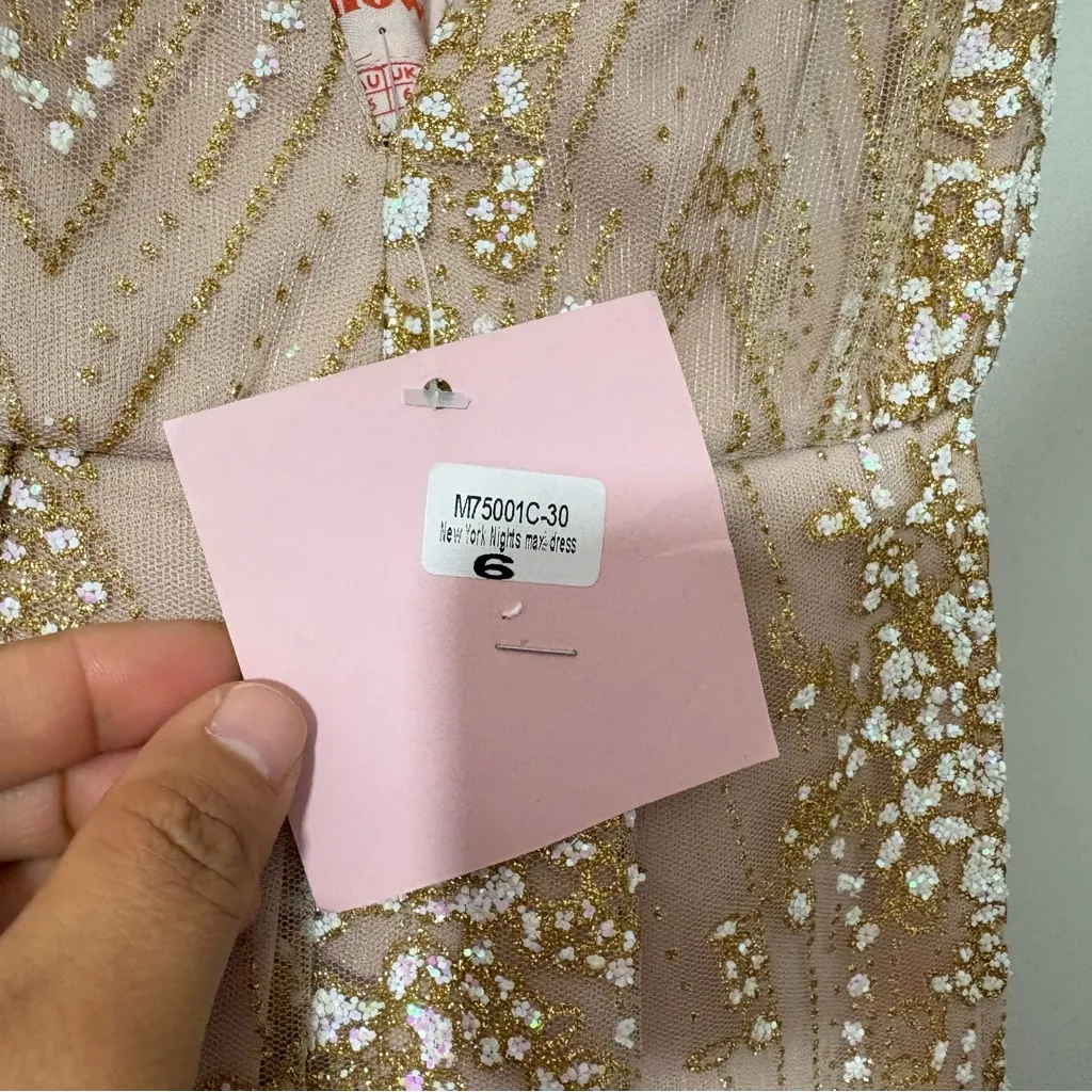 Showpo New York Nights Maxi Dress Sequin Plunge Cross Back Dress in Gold Size 2 - Image 10