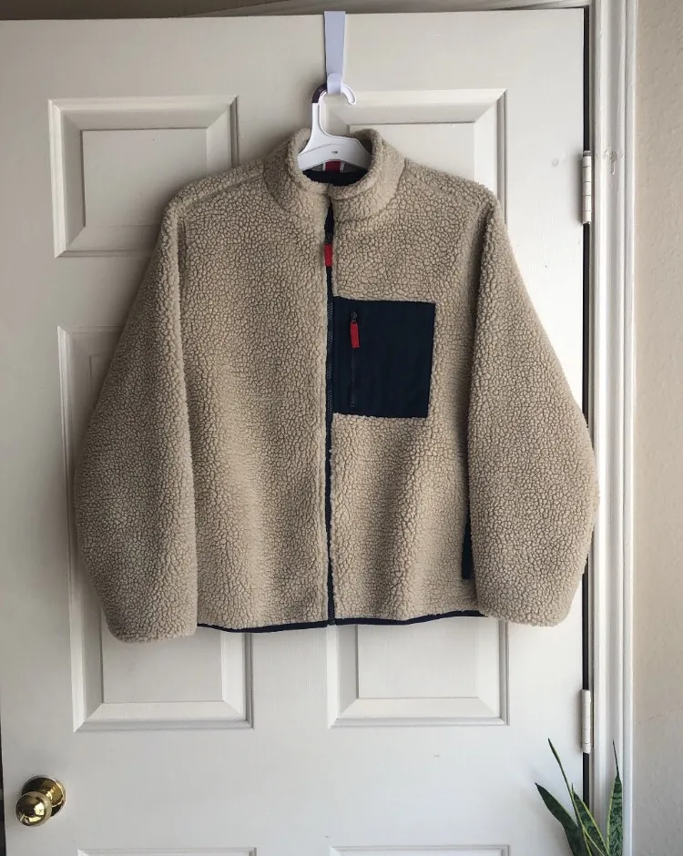 TEDDY JACKET ZIP UP TAN FLEECE COAT Size M - Image 4