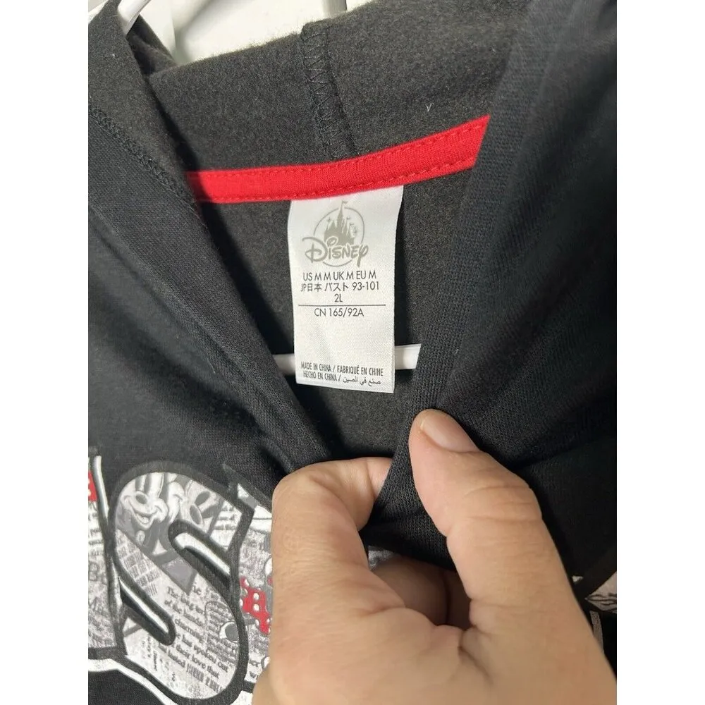 Walt Disney World Mickey & Minnie Mouse Hoodie Newsprint Hooded Sweatshirt Sz M‎ - Image 5